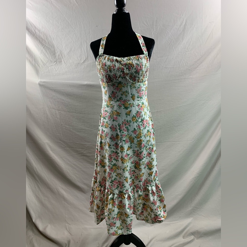 Boho Floral Print Ruffle Hem Halter Dress* - Picture 7 of 10
